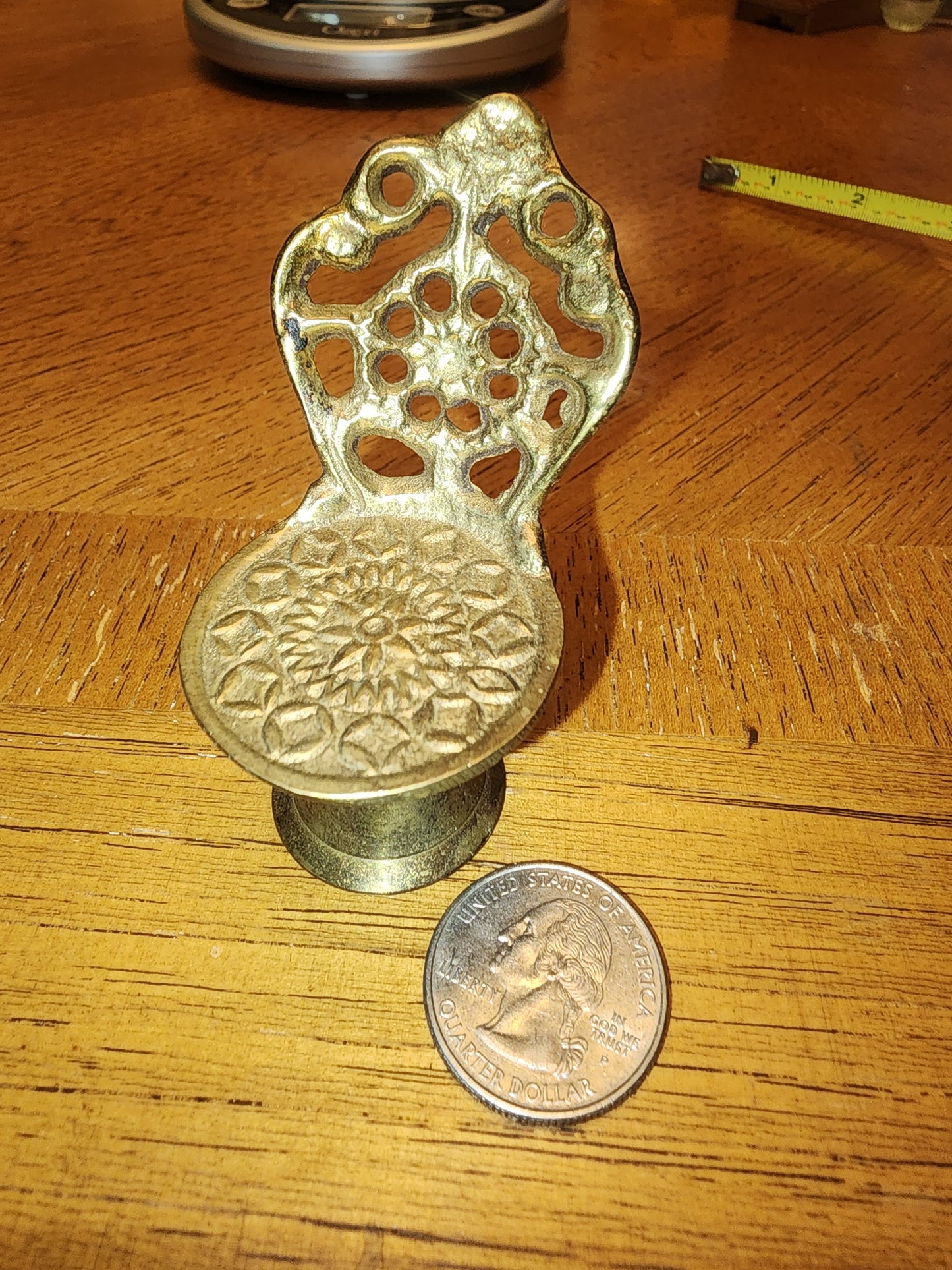 Miniature brass wine decanter and glasses and garden chair