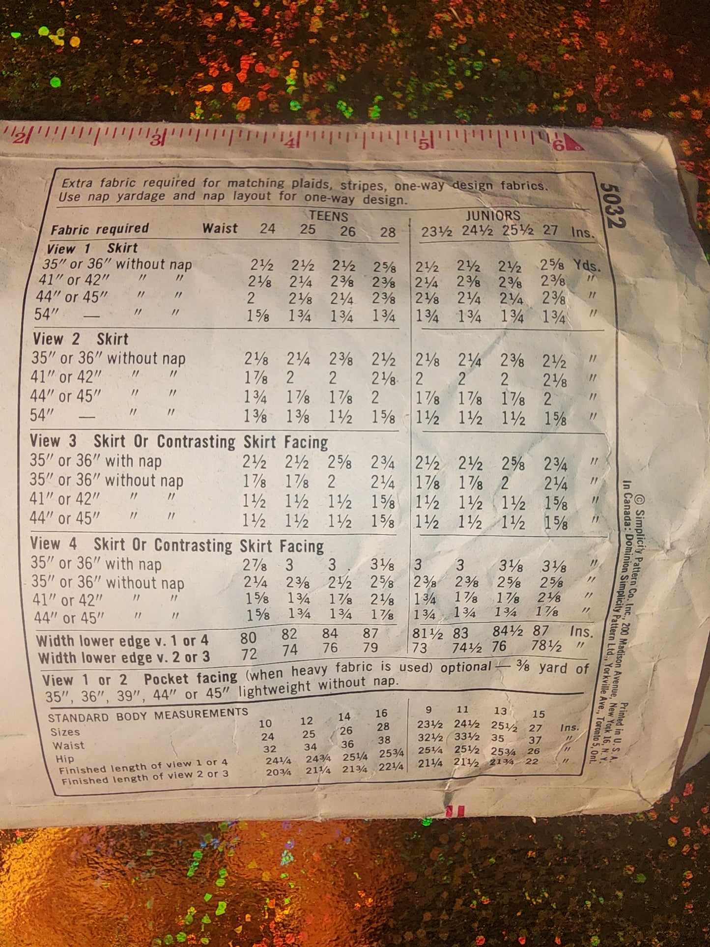 Simplicity vintage Pattern 5032 reversible wrap around junior skirt waist 23.5