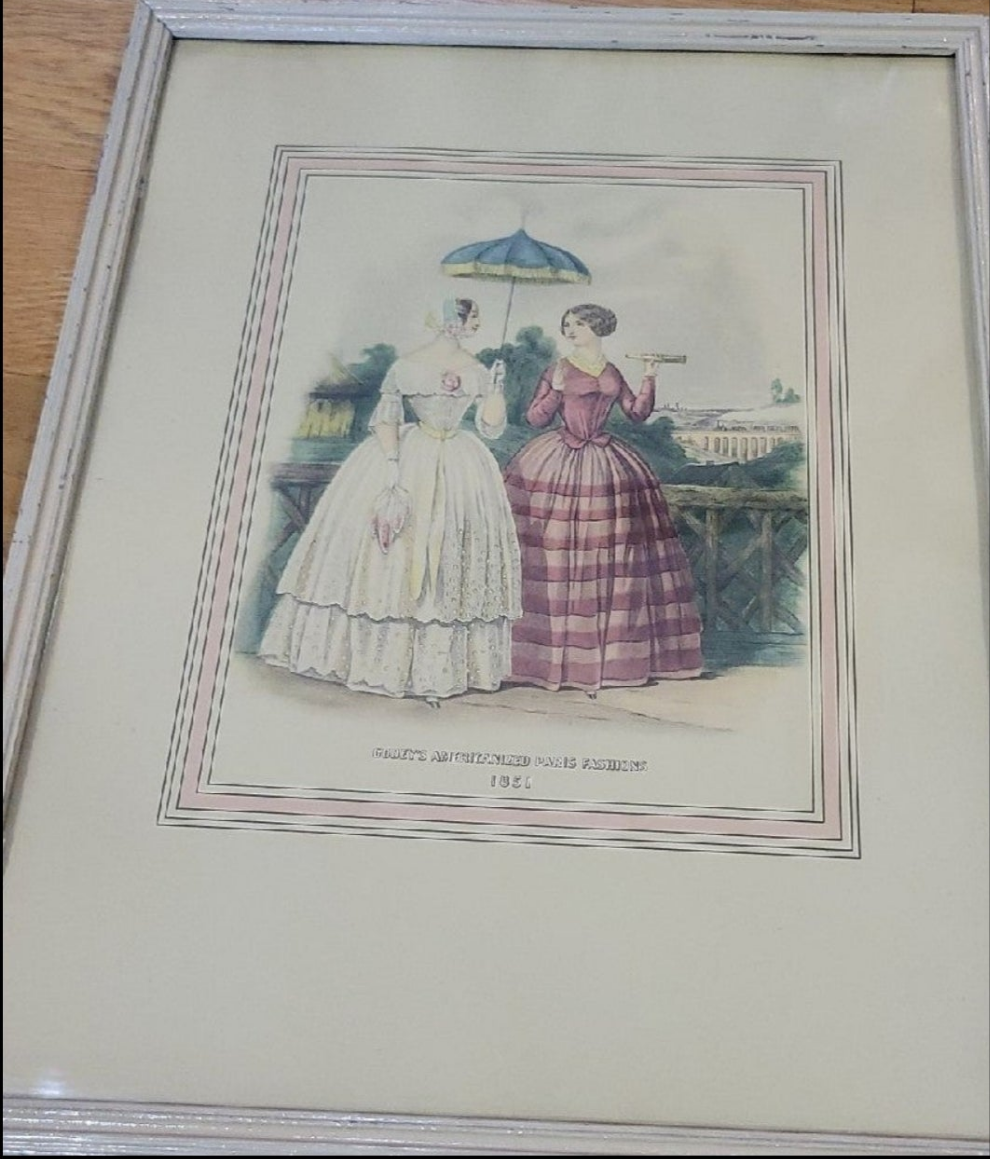 Antique Victorian fashion Print Picture French Paris 1851