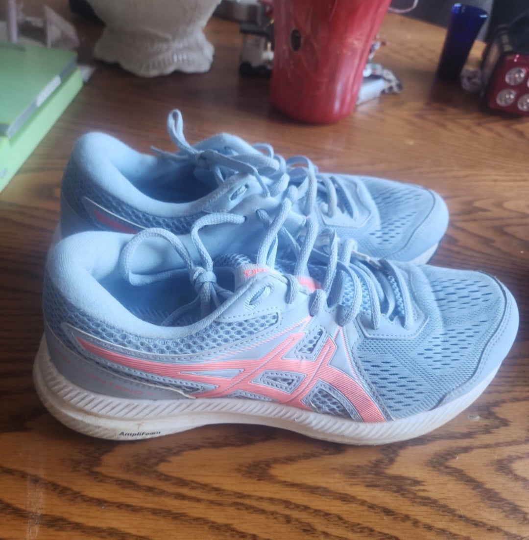 Asics Gel-Contend 7 light blueish periwinkle & Pink Salt Running Shoes Women's 9.