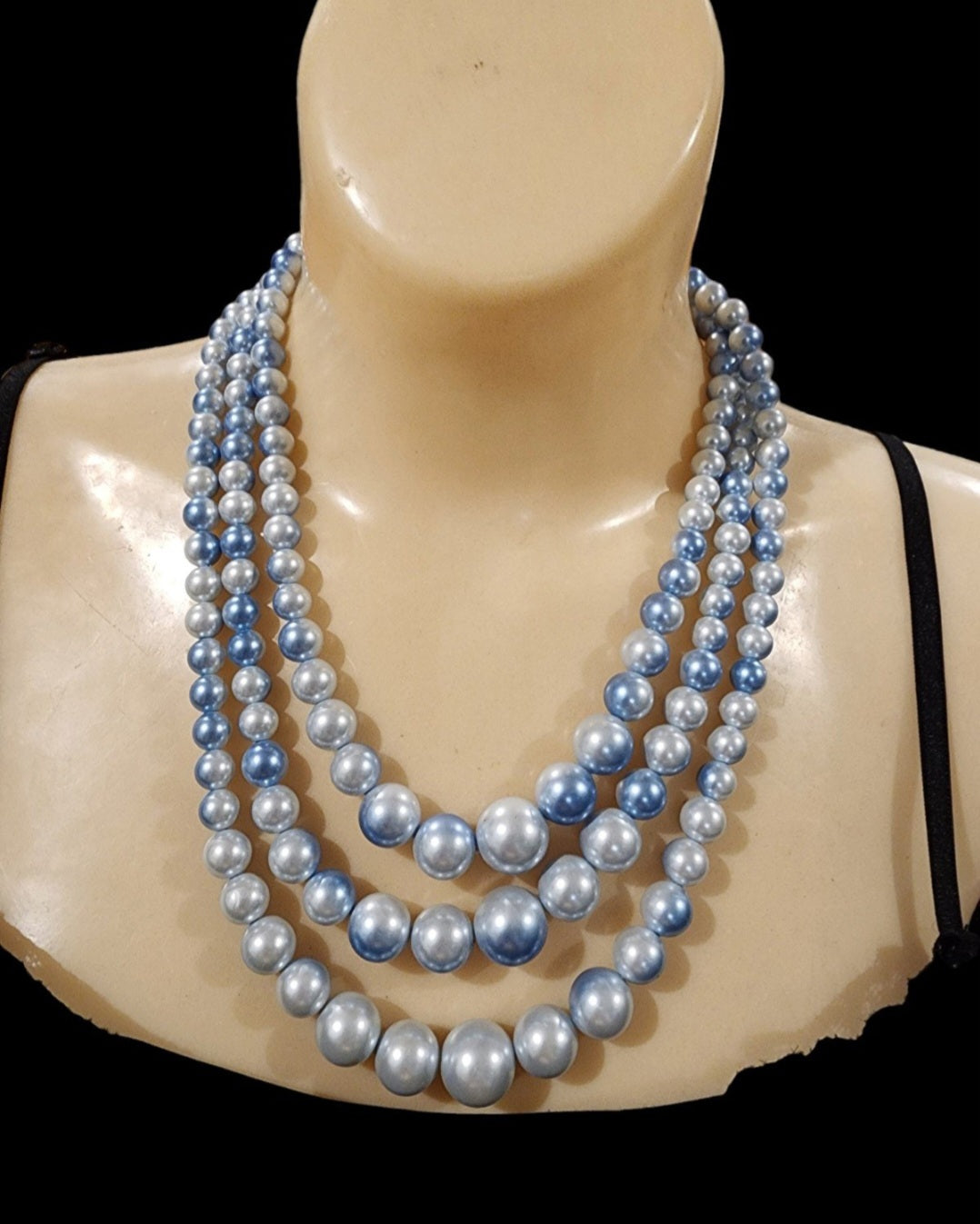 Vintage Multi-strand light Blue ombre faux Pearls