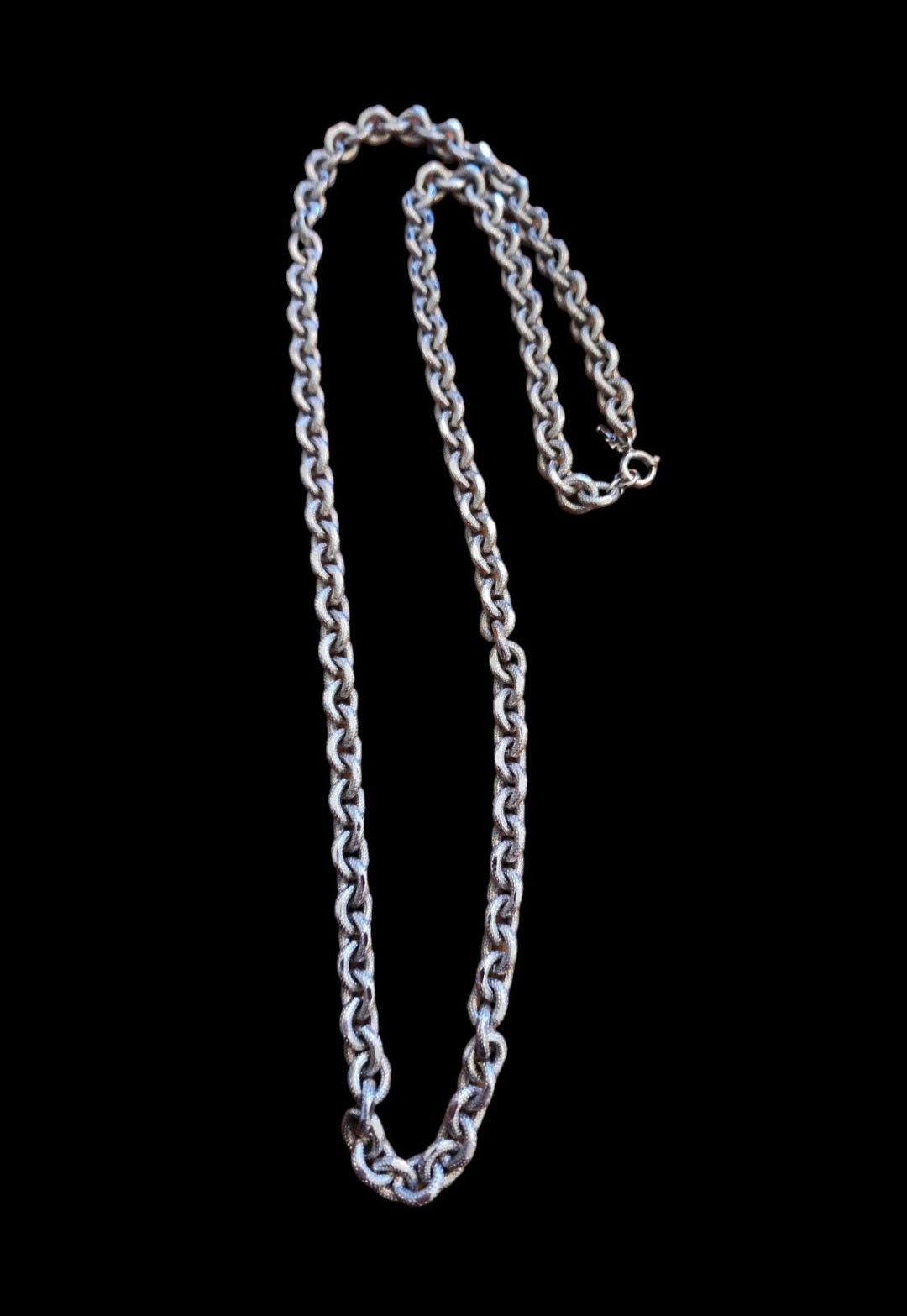 Designer by Crown Trifari, necklace, double link silver tone 38 inches.