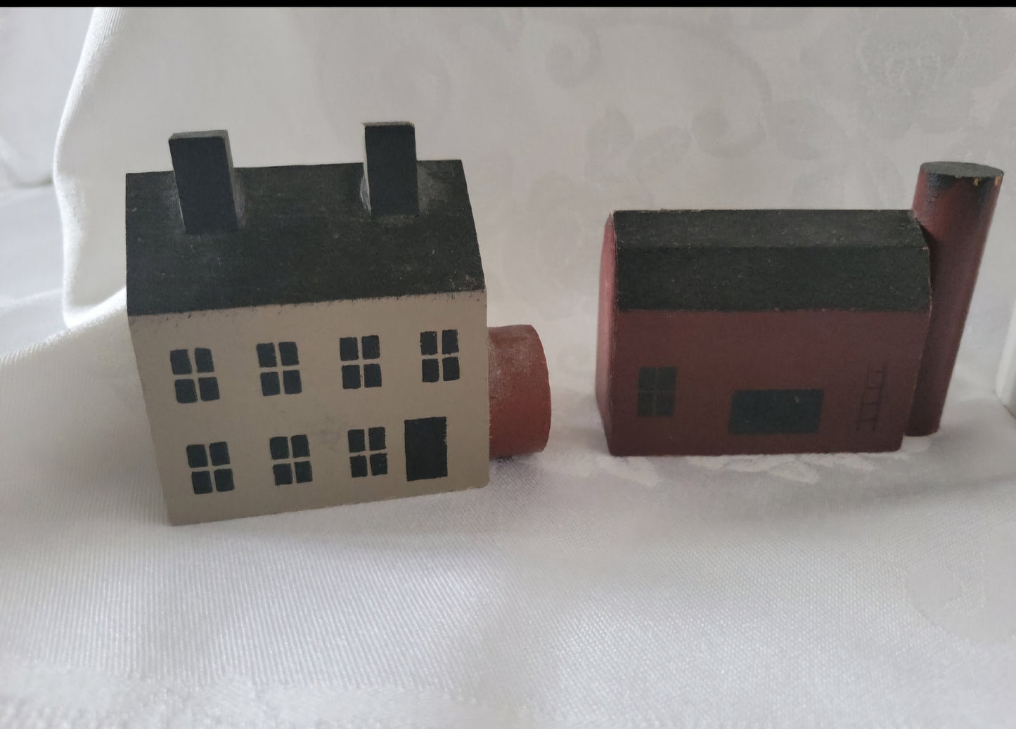 4 Minature wooden whimsical  houses church barn