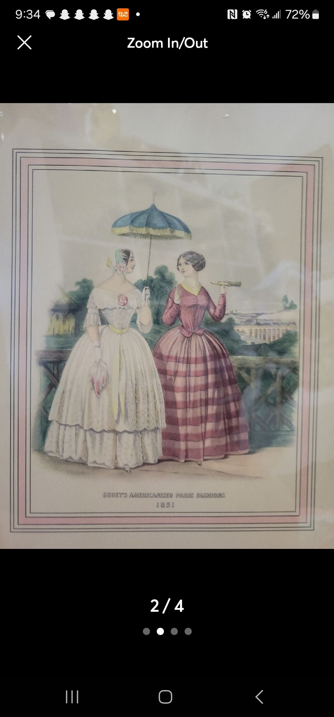 Antique Victorian fashion Print Picture French Paris 1851