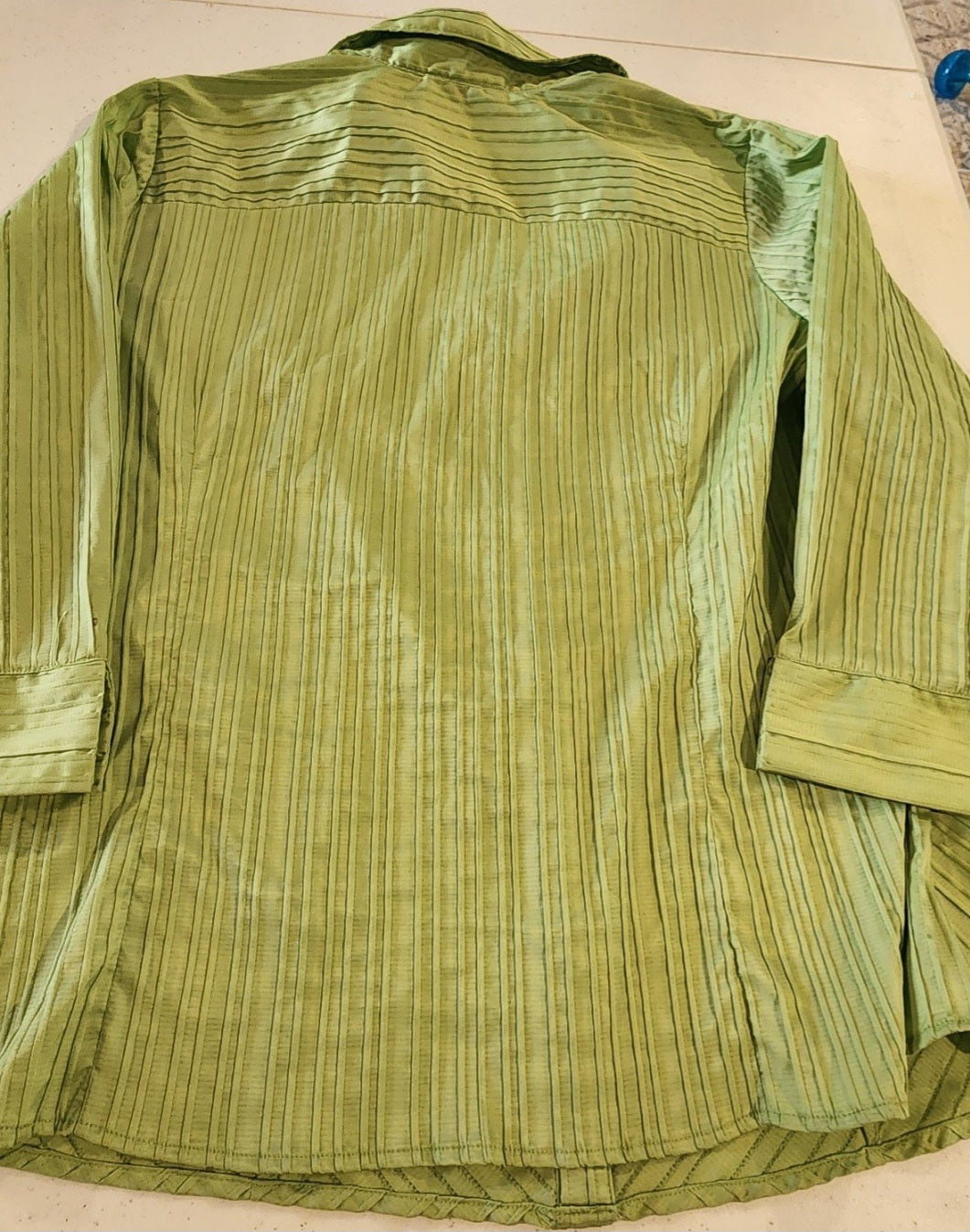 Button Down Blouse for Women Long Sleeve Lime Green Print 18/20