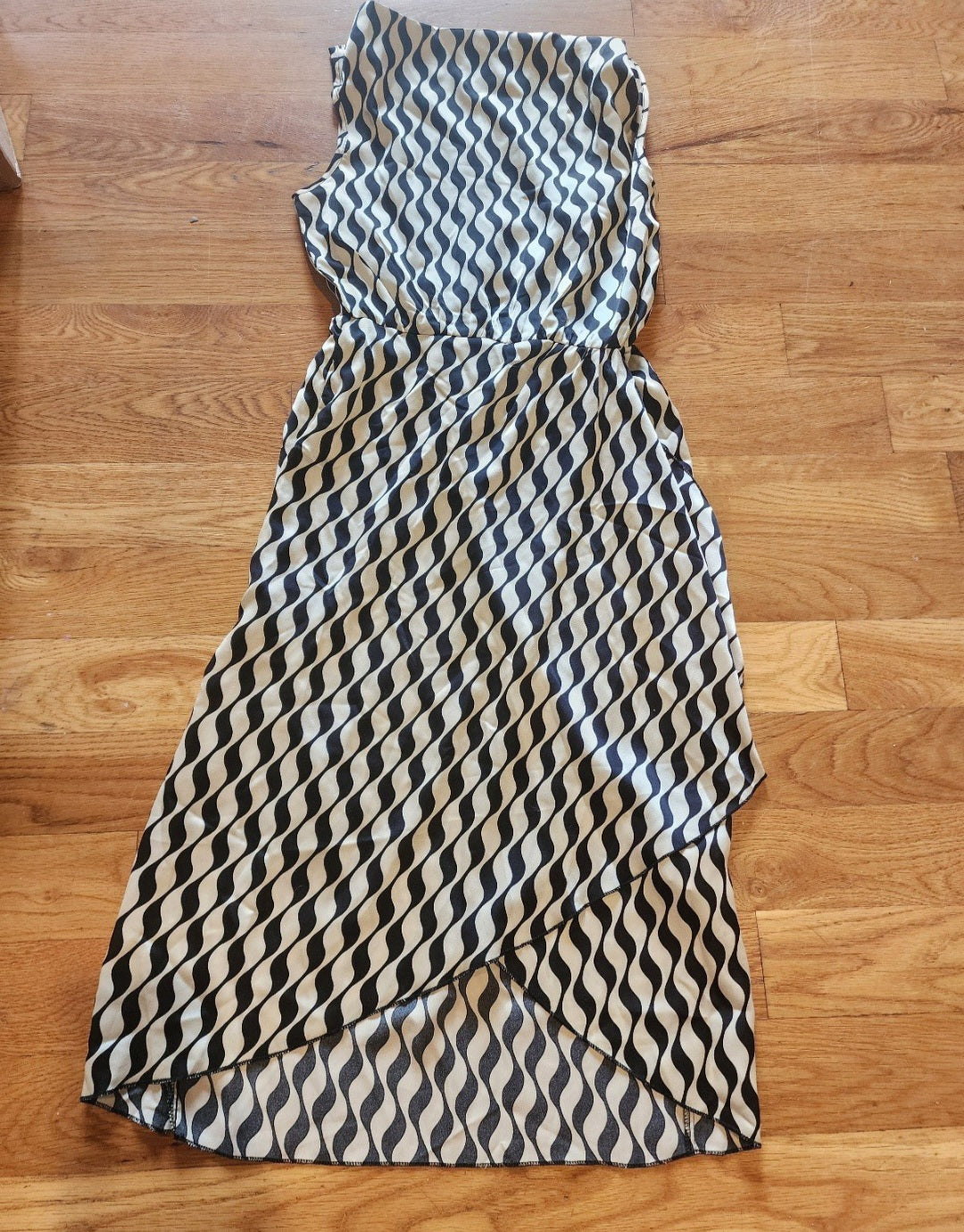 Allover Print Cow Neck Dress, Elegant Sleeveless Wrap Hem Dress, Women's XS