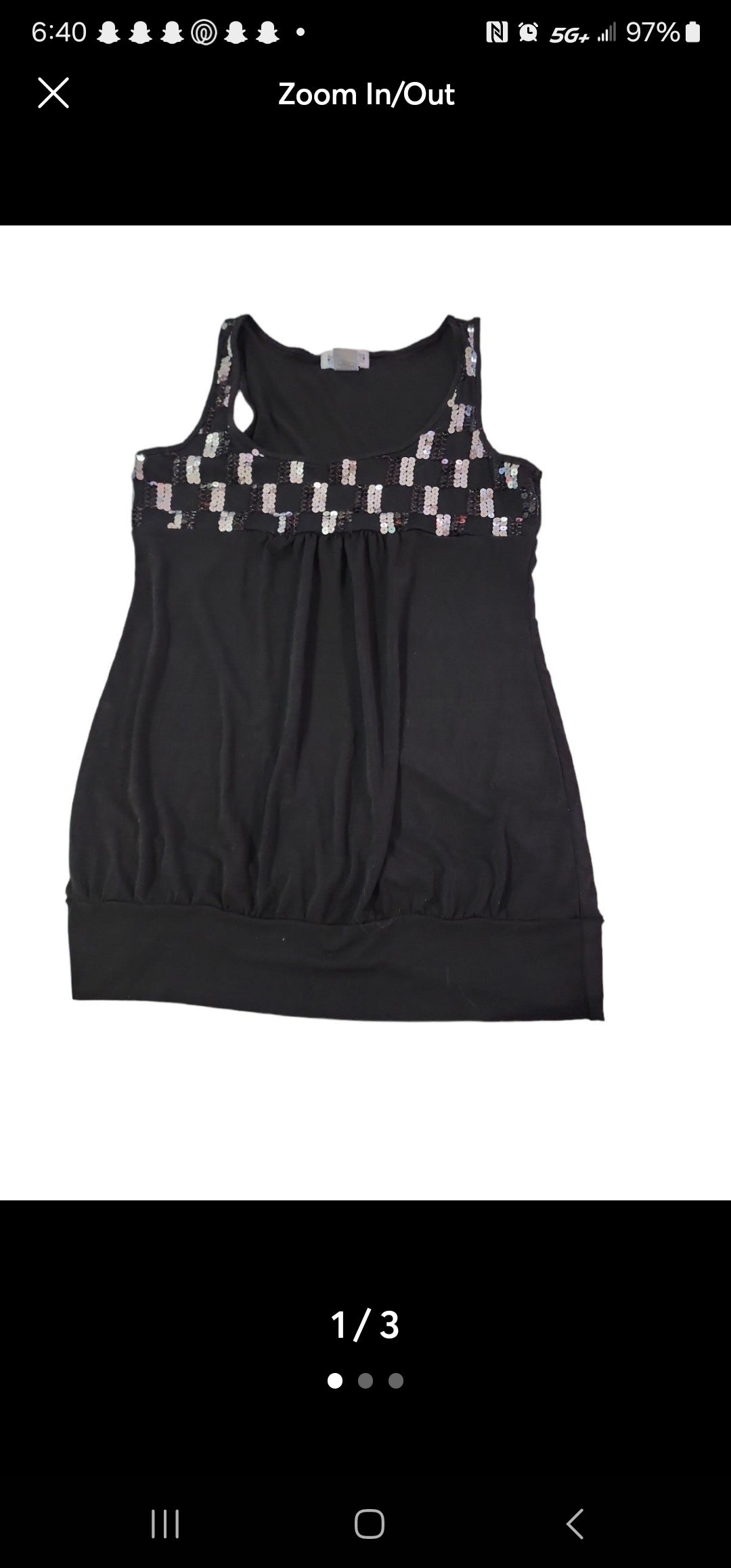 Women's Classy Black Sleeveless Top with sequins Large