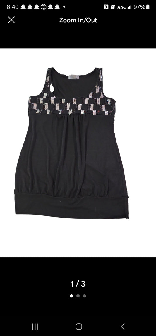 Women's Classy Black Sleeveless Top with sequins Large