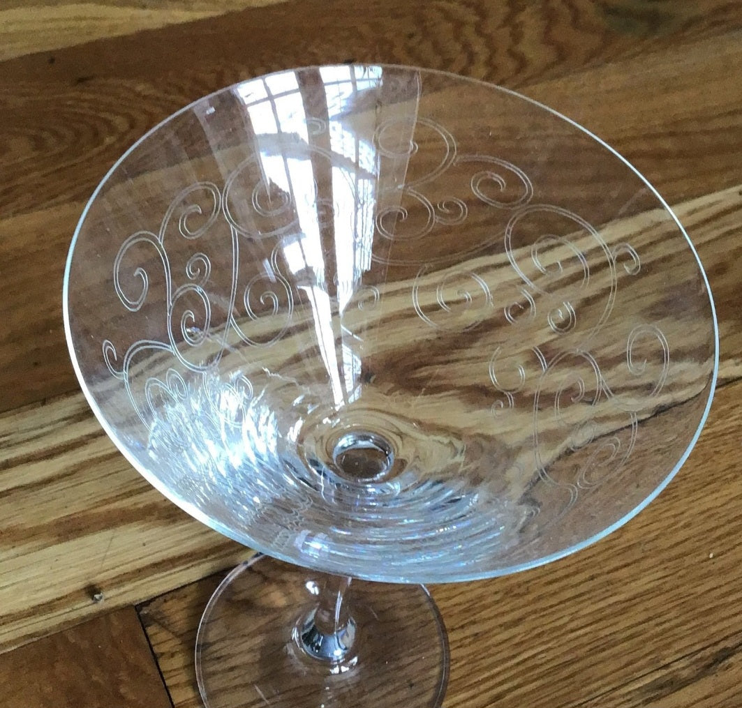 Cocktail Glasses with etched Swirls