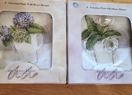 American Atelier 8" Plate Decor with brass hangers new in box
