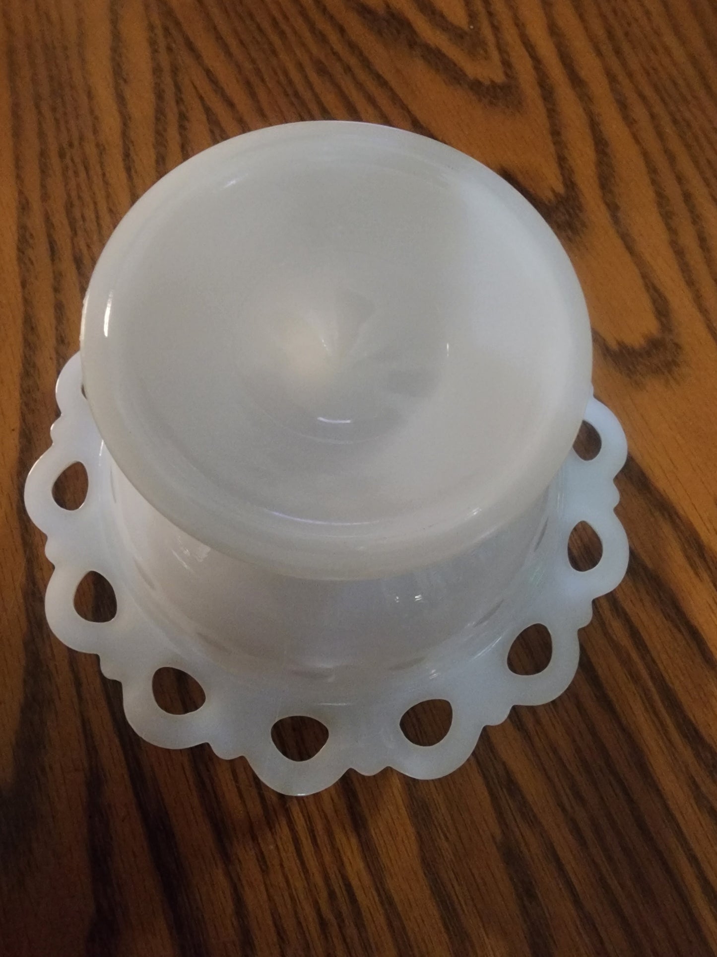 Vintage Milk Glass Lace Edge Footed Bowl – "Old Colony" Pattern