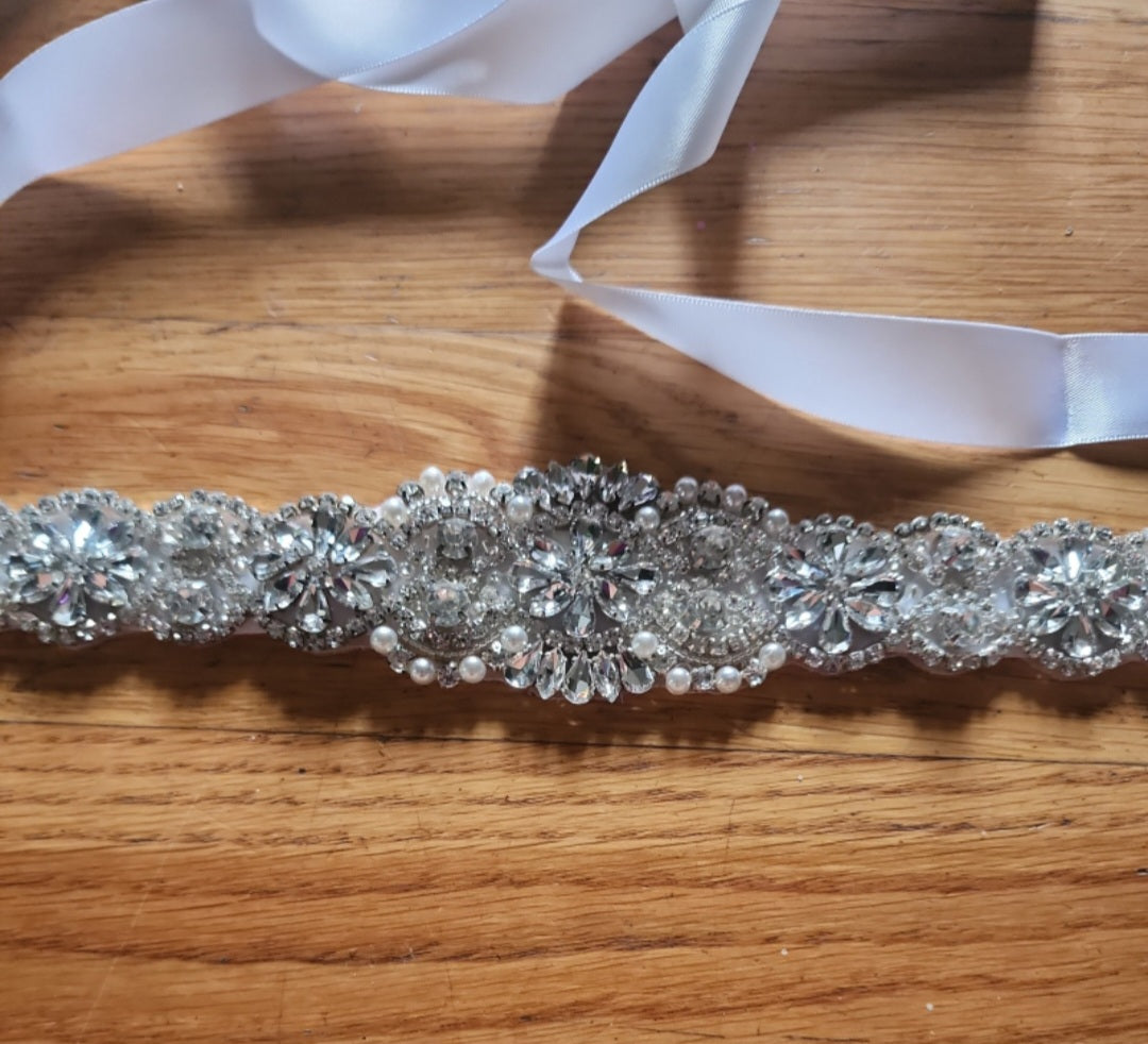 1PC Bridal White Sash For Women Dress, Wedding Dress Belt  Crystal Rhinestone
