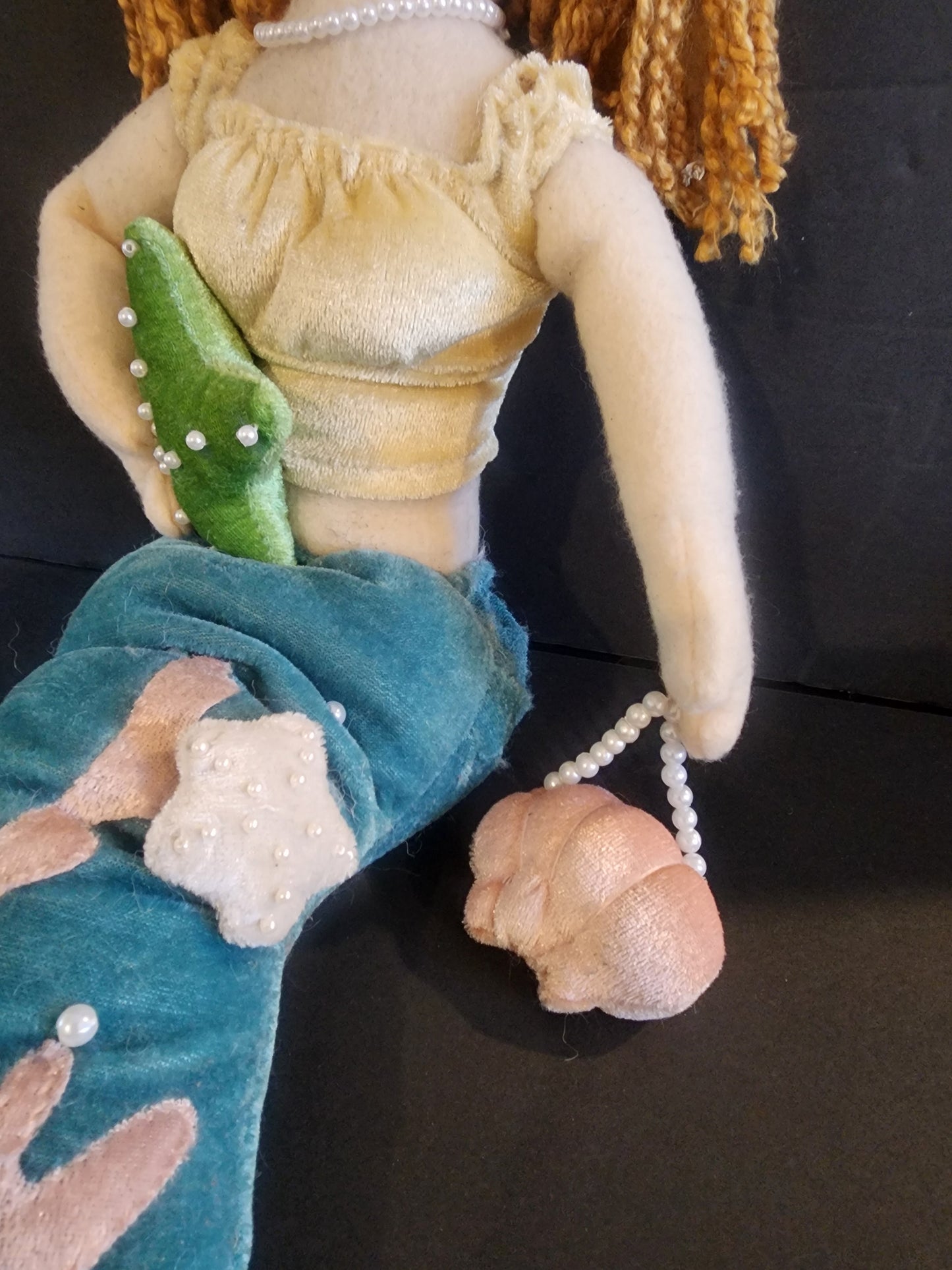 21” Beautiful Fairytale Mermaid Plush Doll Shelf Sitter faux Pearl Accents