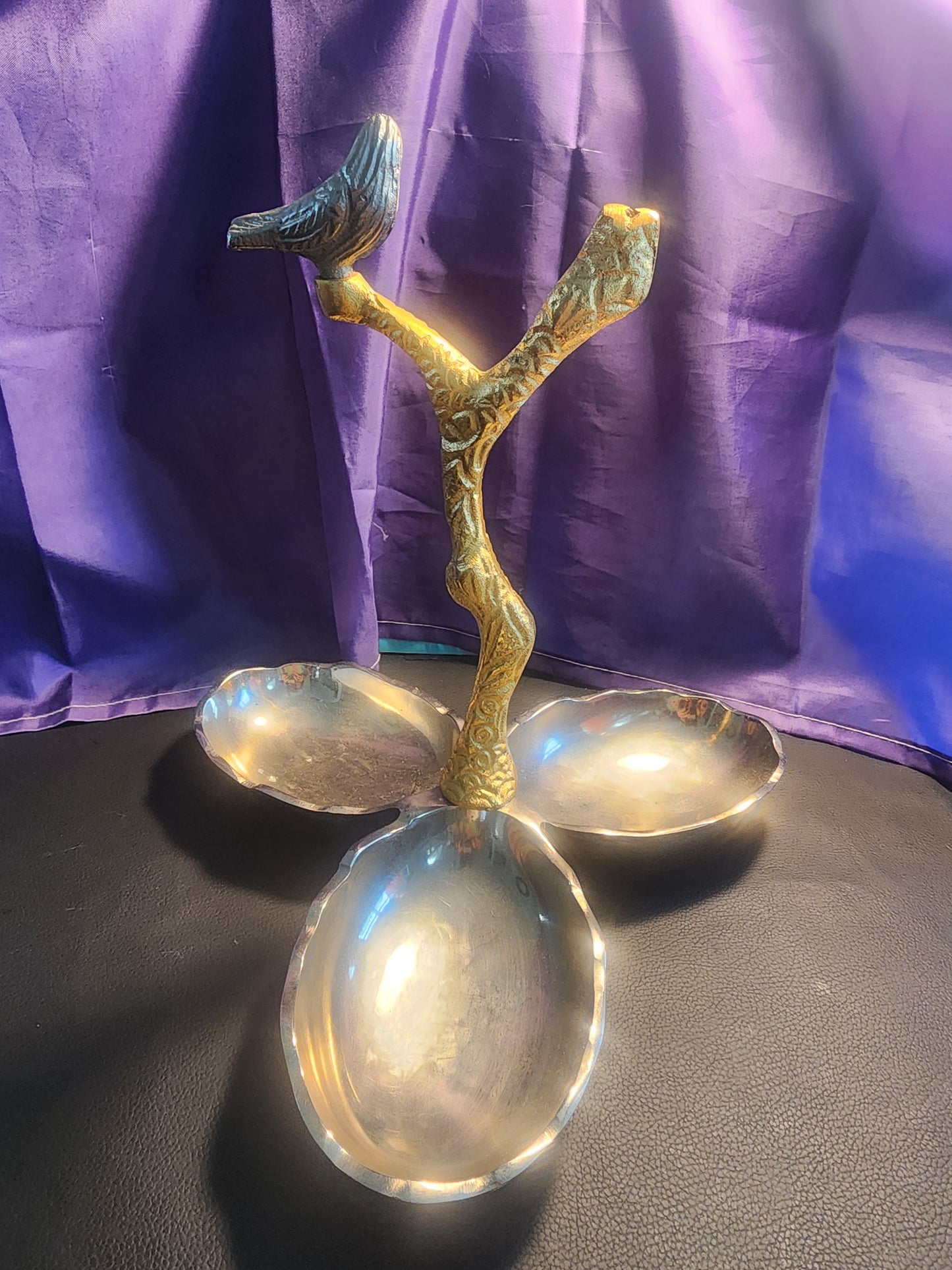 Divided Serving Dish Tray Bird Tree Snack Appetizer Metal Kitchen Decor