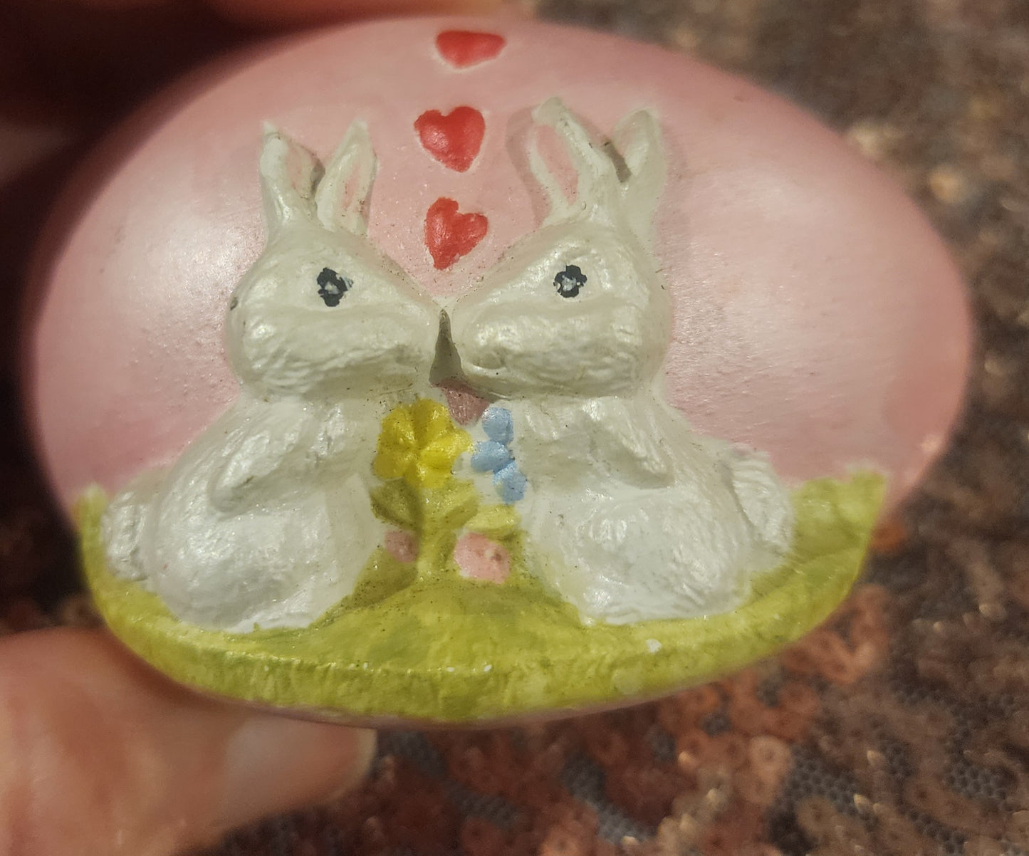 Vintage Nowell's Easter Egg with Bunny Rabbits Figurine 1972 Ceramic i