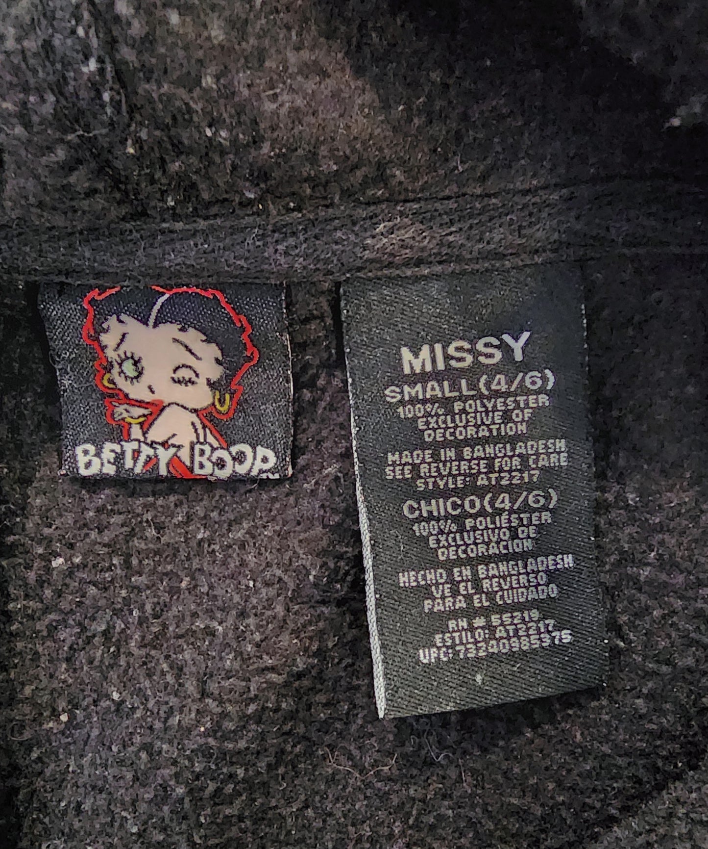 Betty Boop Sassy Black Fleece Zip Hoodie Missy small (4/6)