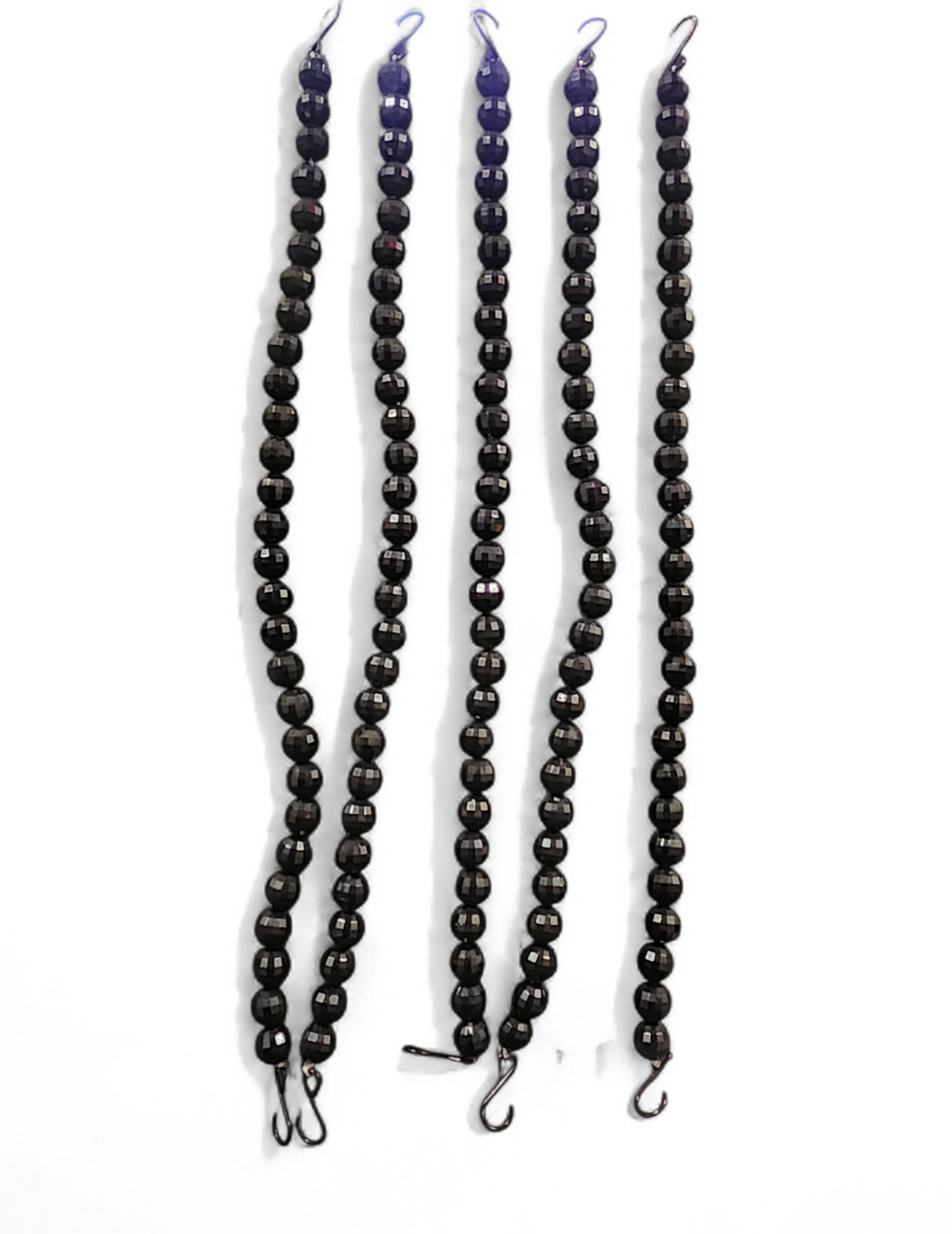 6 string black faceted beaded Ornaments with hooks on both ends