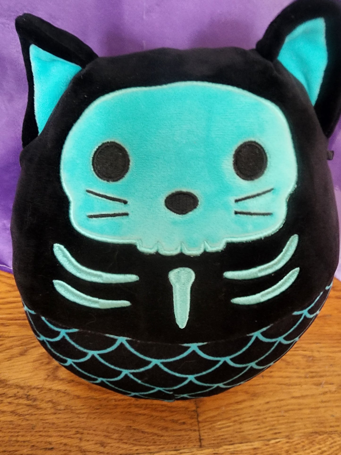Sheikla 8" Squishmallow Black Teal Skeleton Mermaid Cat Halloween Plush Toy