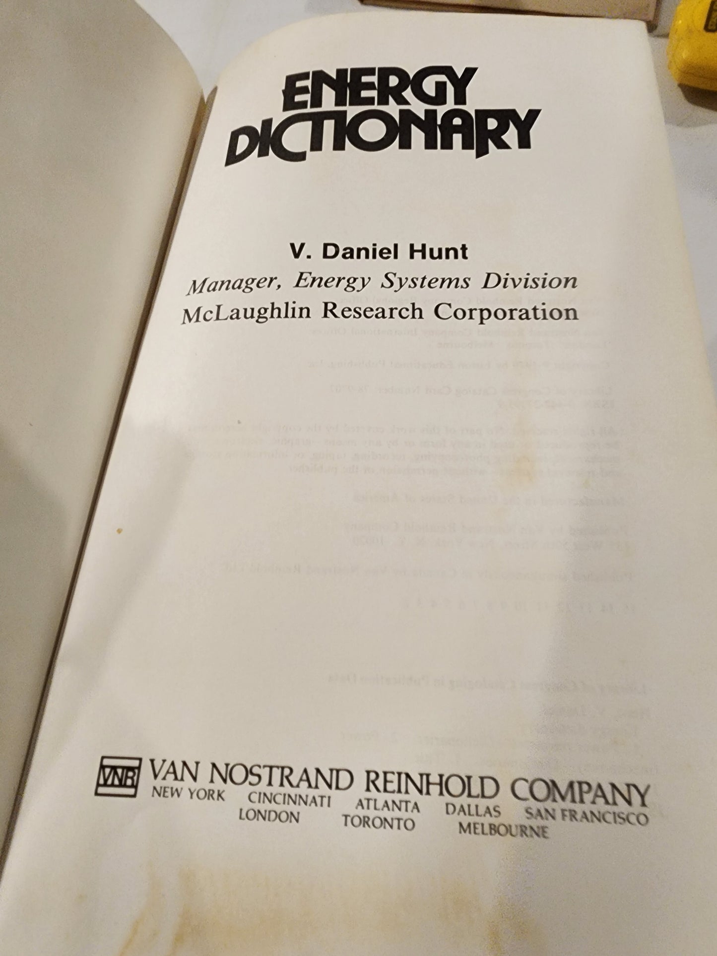 Vintage Energy Dictionary by Hunt, V. Daniel Hardback book 1979