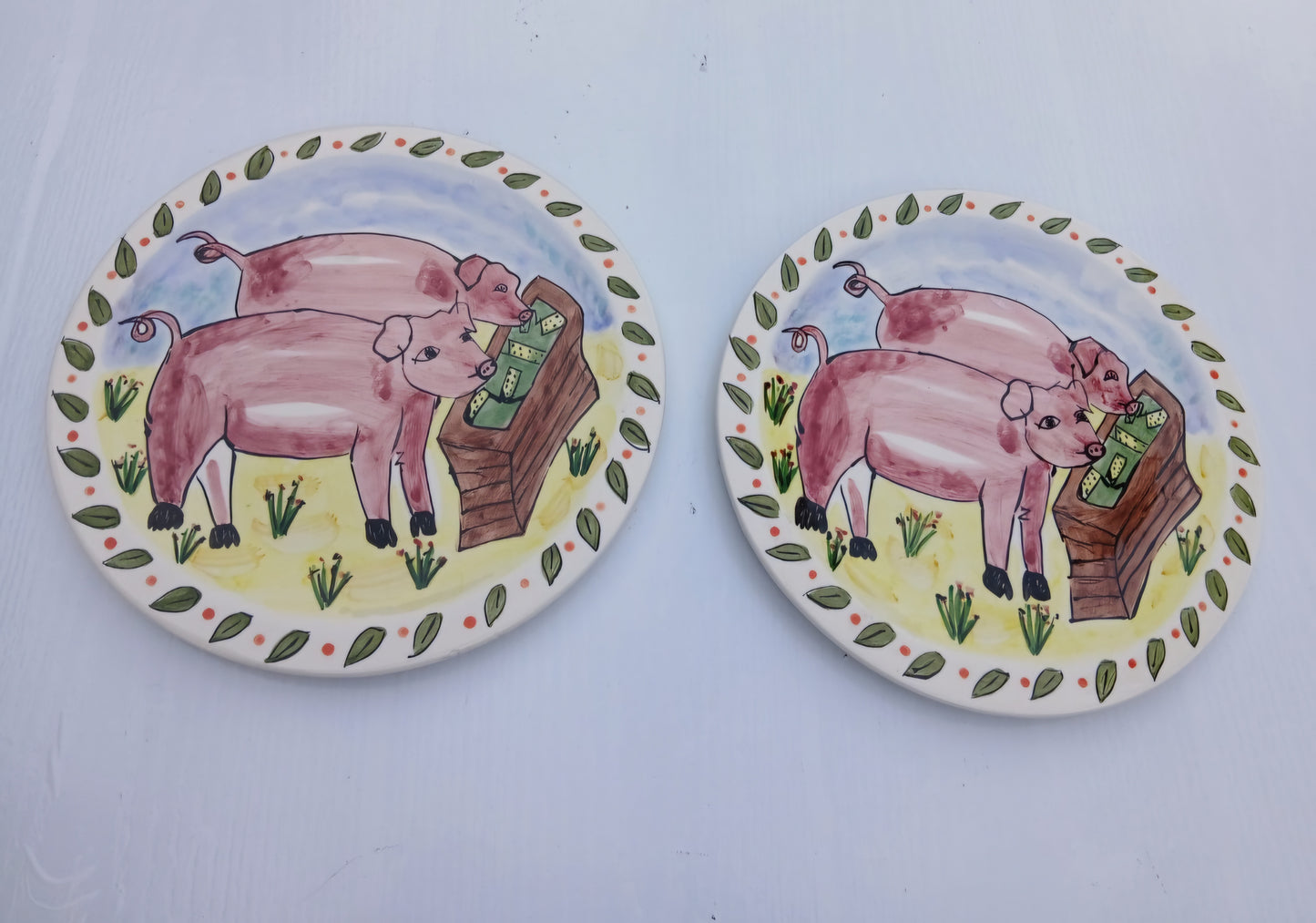 Whimsical Pig Farm Decorative Plates (Set of 2) - 8" Hand Painted by  Lotus International