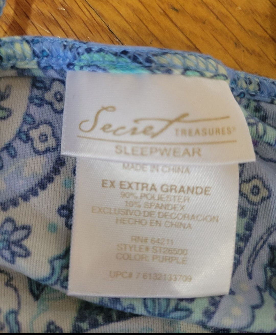 Women's XL Night gown by Secret Treasures Paisley design purple blues green