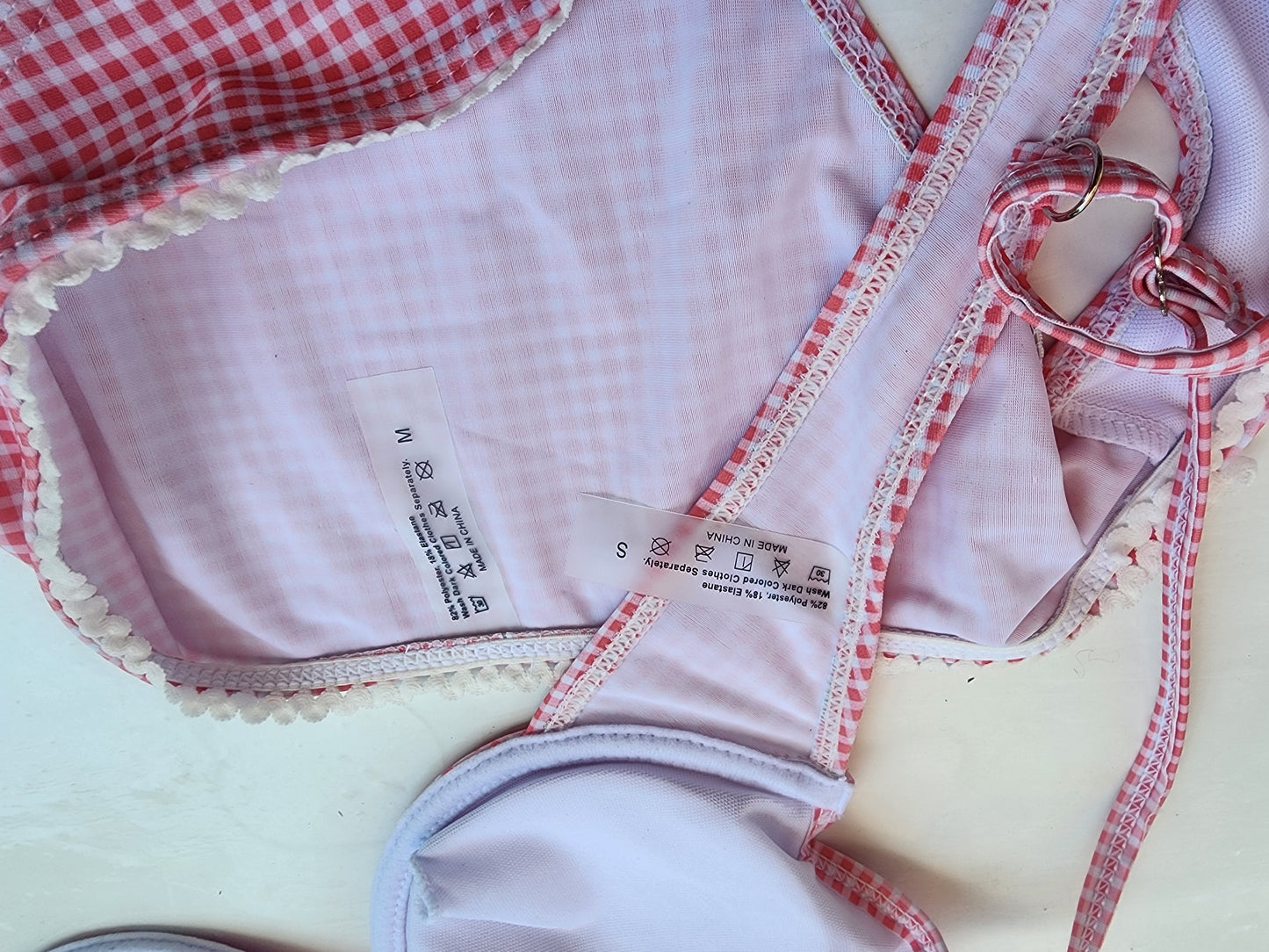 Adorable Pink & White Gingham Plaid Bikini Swimsuit Set - Top Small, Bottom Med