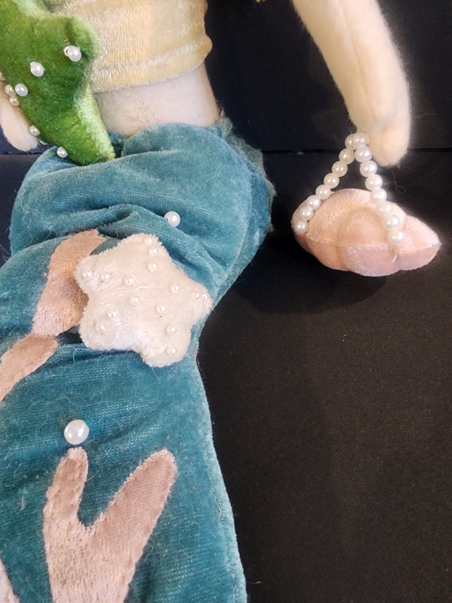 21” Beautiful Fairytale Mermaid Plush Doll Shelf Sitter faux Pearl Accents