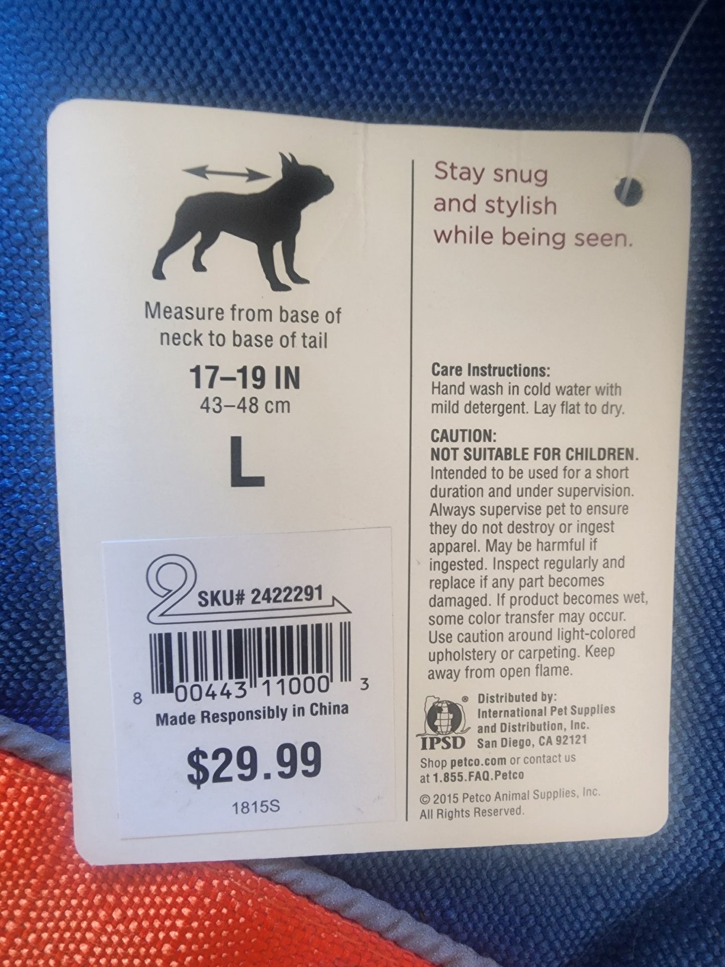 Pet dog sport coat blue Orange jacket doggy large waterproof & Reflective.