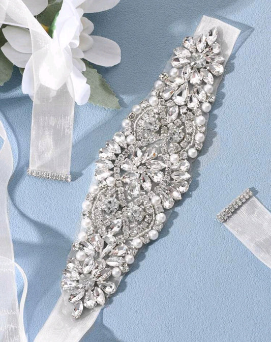 1PC Bridal White Sash For Women Dress, Wedding Dress Belt  Crystal Rhinestone