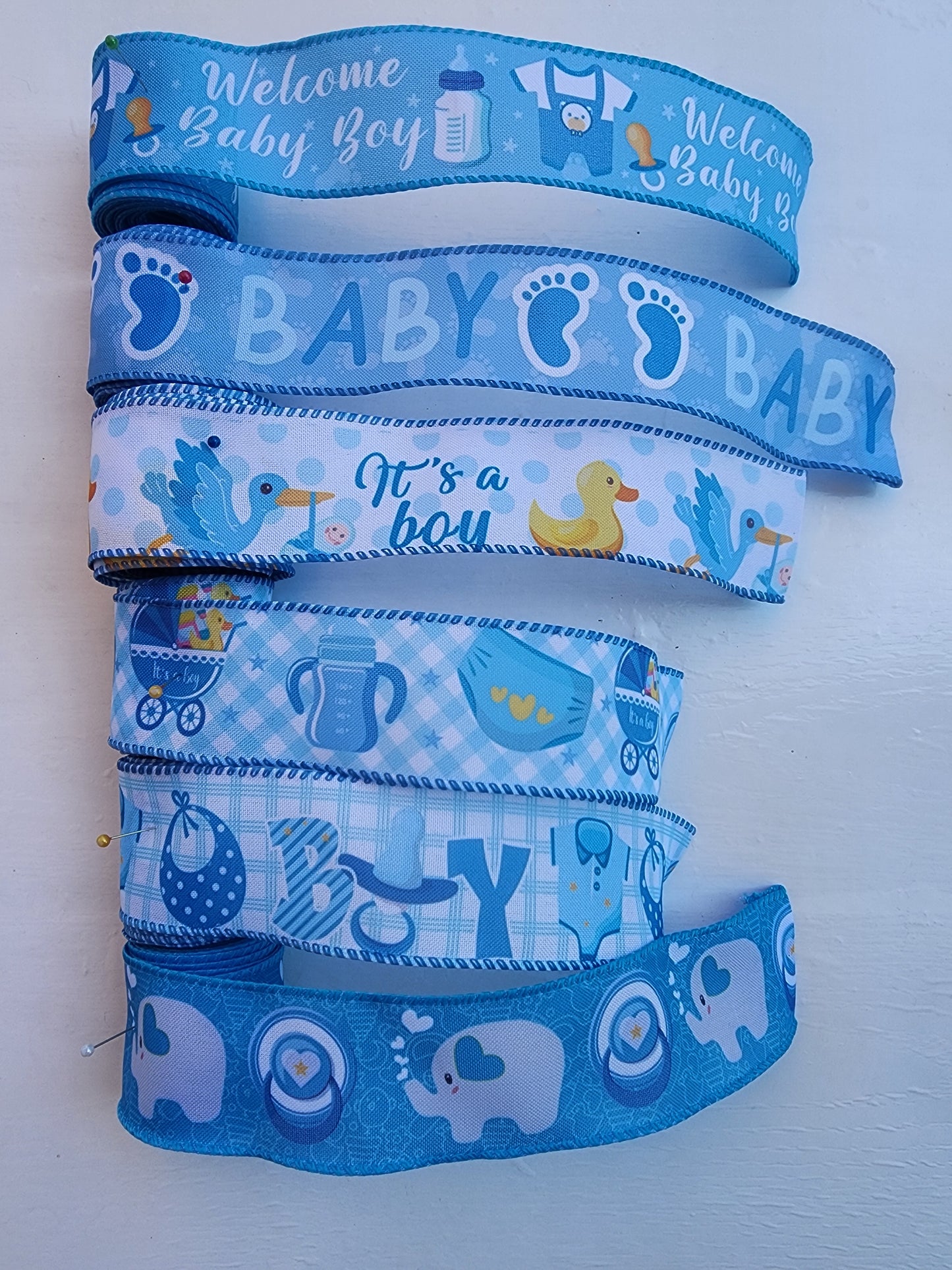 6 Rolls 30 Yards Baby Boy Light Blue Craft Ribbon for Baby Shower Decorative