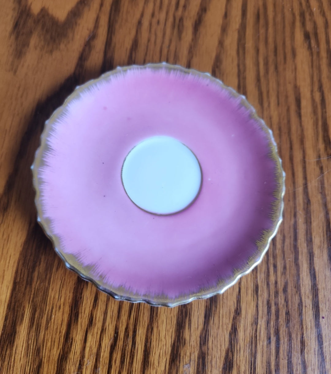Vintage Richard Ginori porcelain scalloped Pink & Gold saucer, Italy 5"