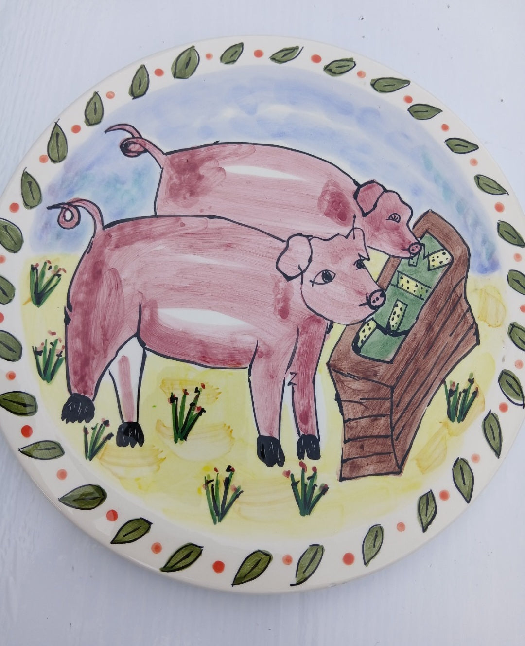 Whimsical Pig Farm Decorative Plates (Set of 2) - 8" Hand Painted by  Lotus International