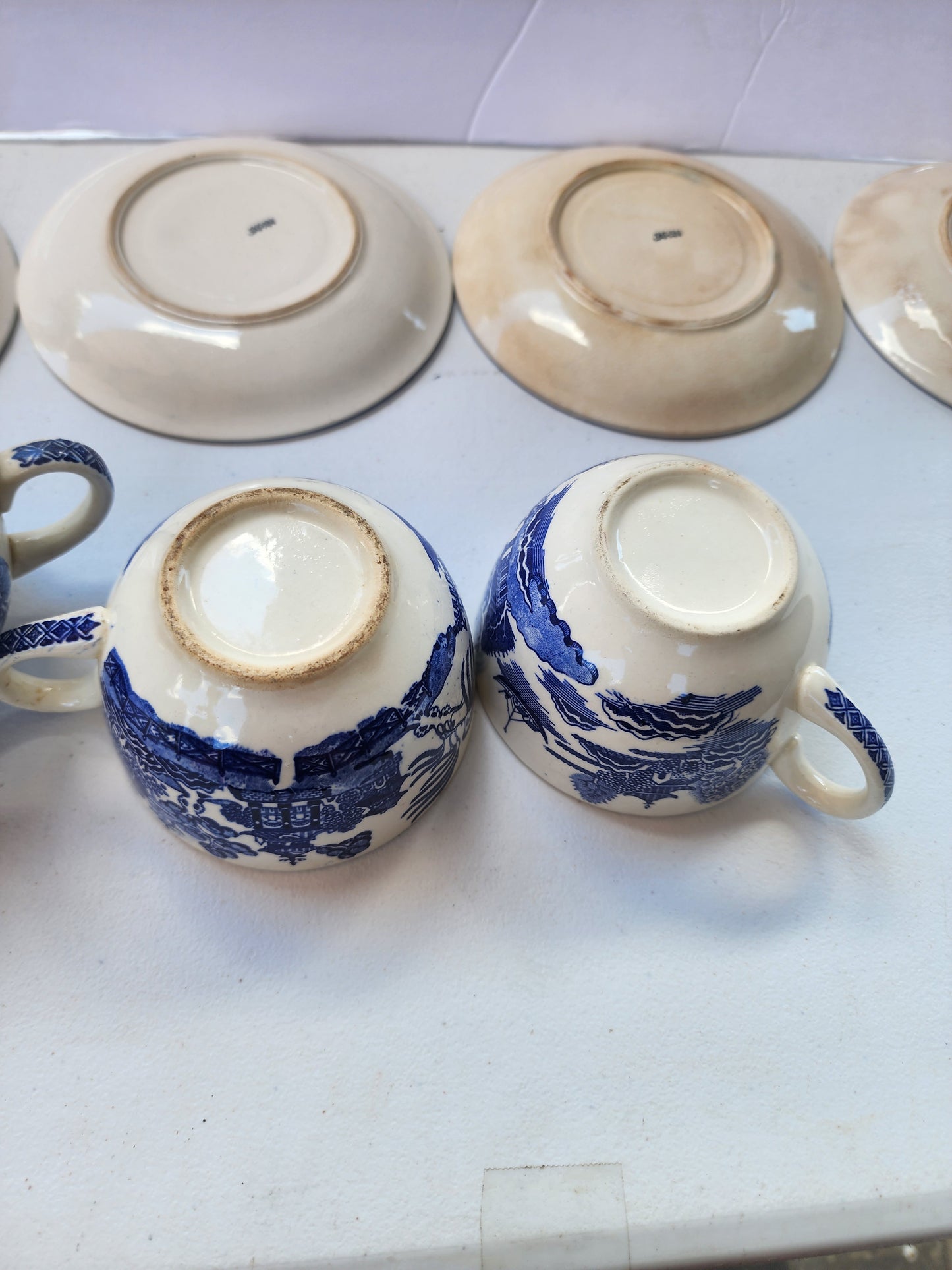 Vintage Blue Willow Teacup & Saucer Set of 8 Blue Transferware Japan