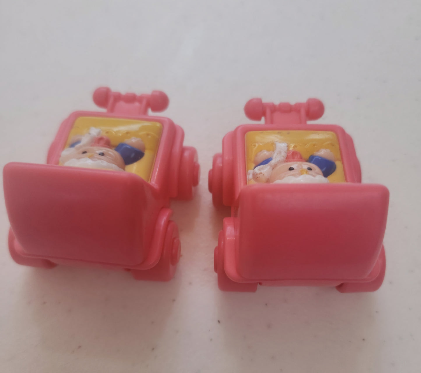 2 Fisher Price Little People BABY IN PINK STROLLER w/Pacifier & Bonnet