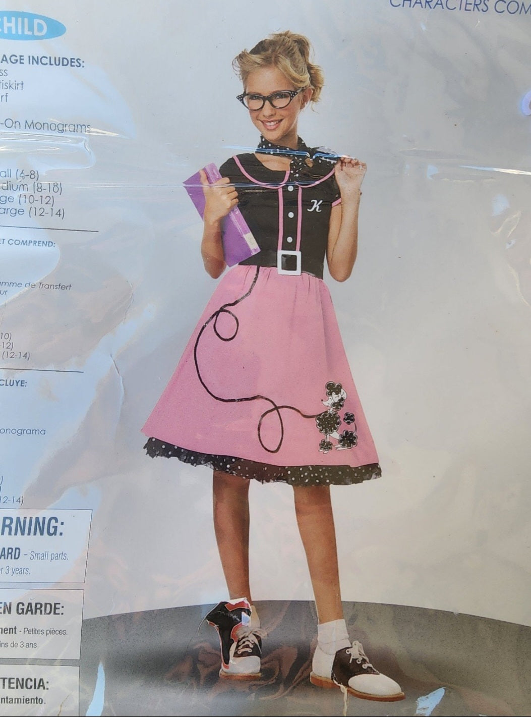 50s Sweetheart Child Girl Costume size  6-8 poodle skirt