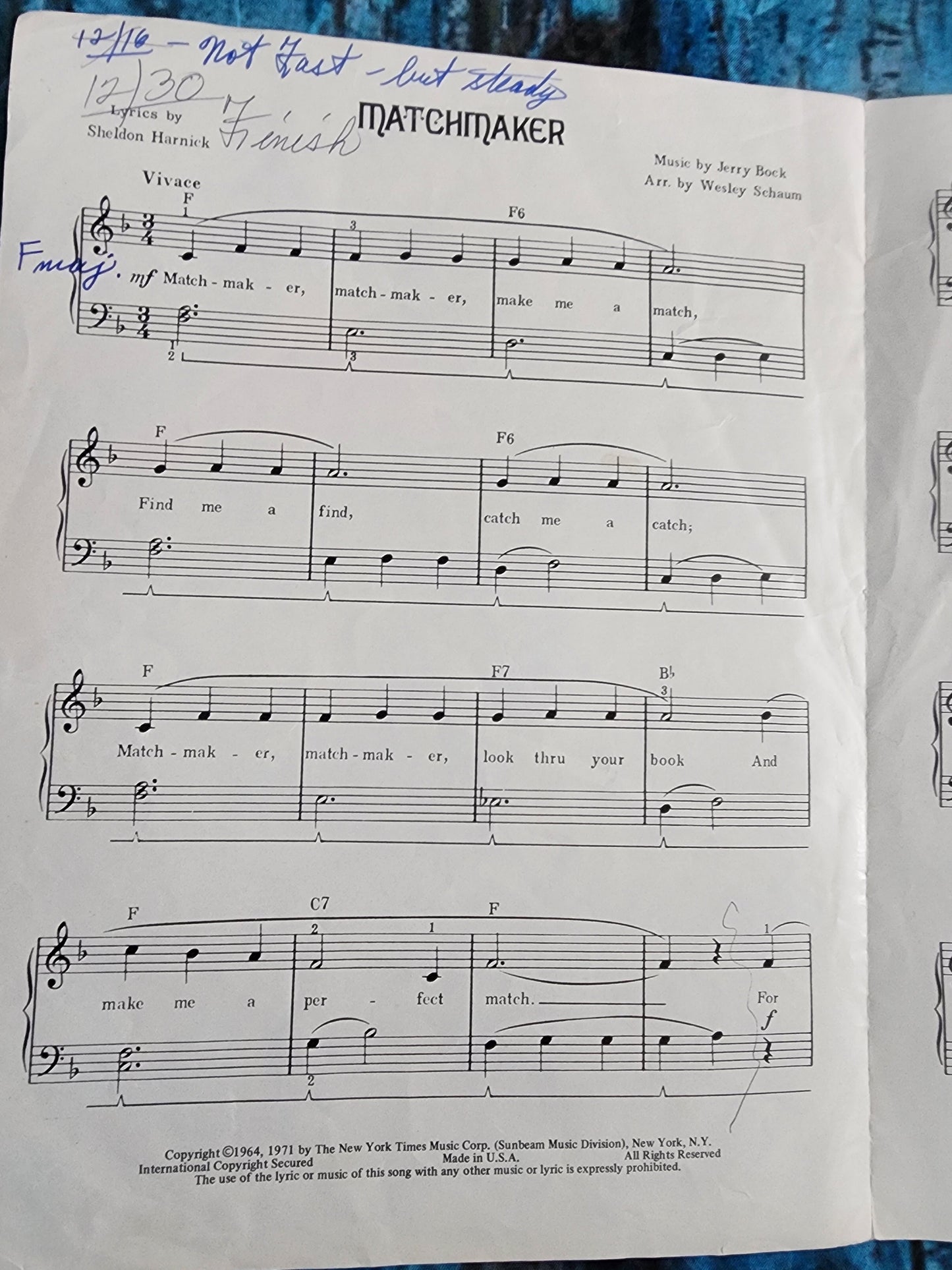 Fiddler On The Roof Sheet Music Matchmaker Beginner Piano Solo John W Schaum 1971