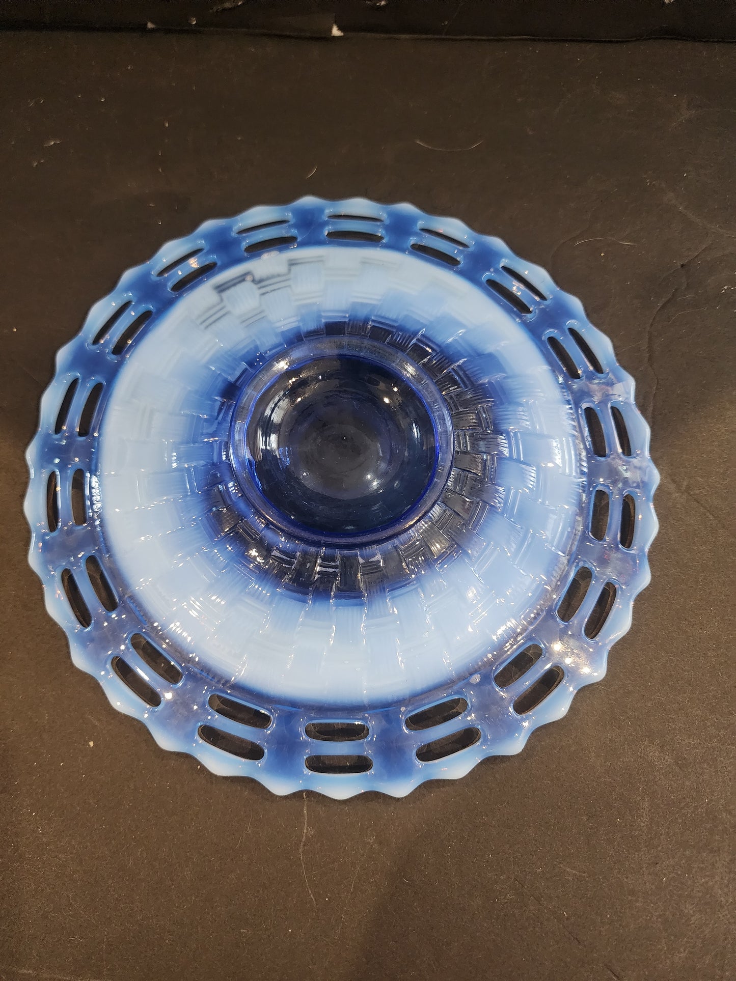 Vintage Fenton Blue Opaque Lattice Open Edge Basketweave Plate Periwinkle 7.75"