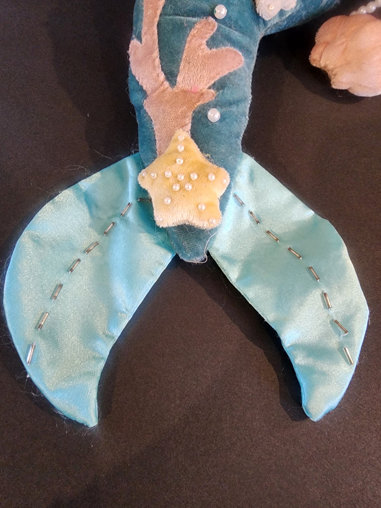 21” Beautiful Fairytale Mermaid Plush Doll Shelf Sitter faux Pearl Accents