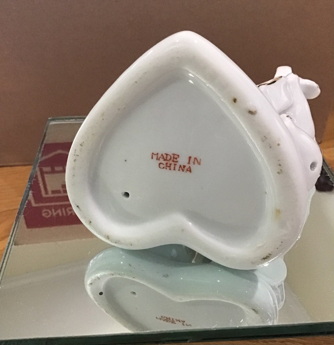 Vintage Victorian 2 sets of Porcelain Elephants on heart base with rose accents