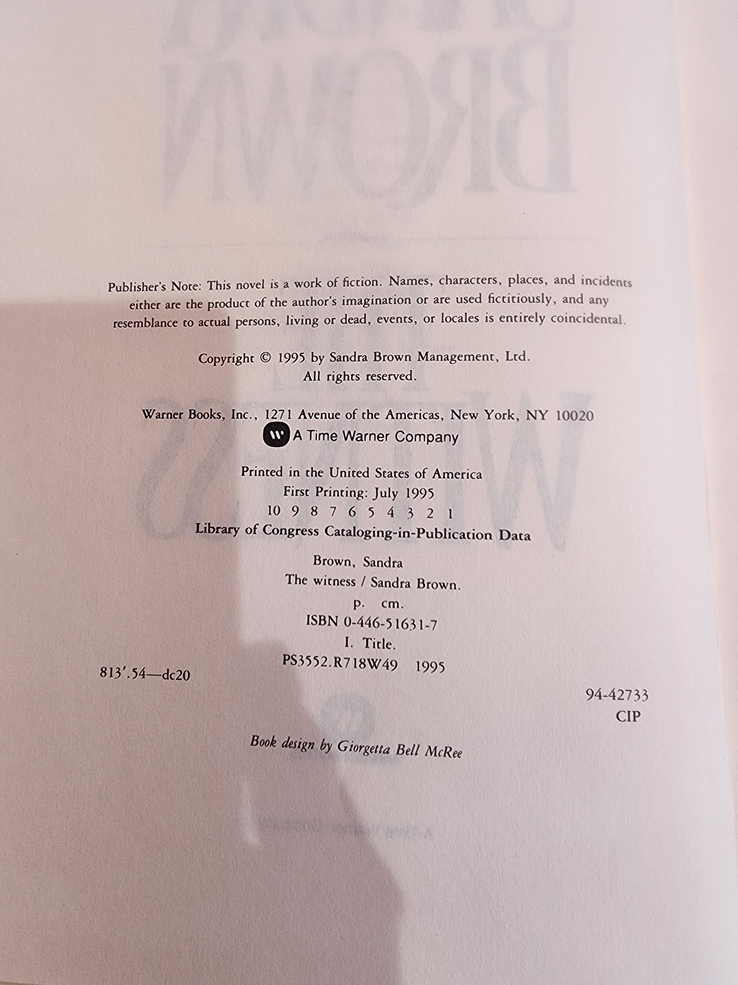 The Witness by Sandra Brown (1995, Hardcover) 1st Printing