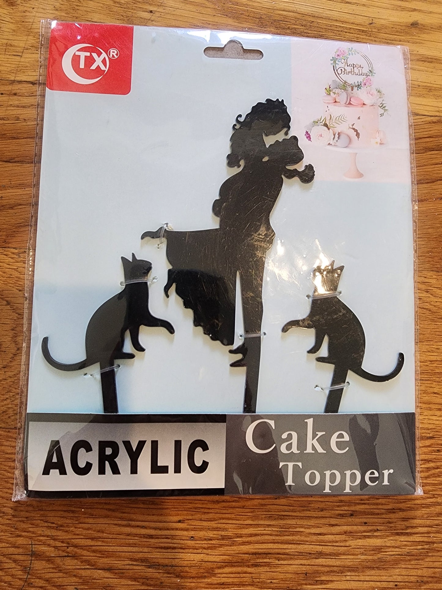 Wedding Cake Topper - Bride Hold Groom with Flowers Besides Two Pet Cats Silhouette Cake Decoration