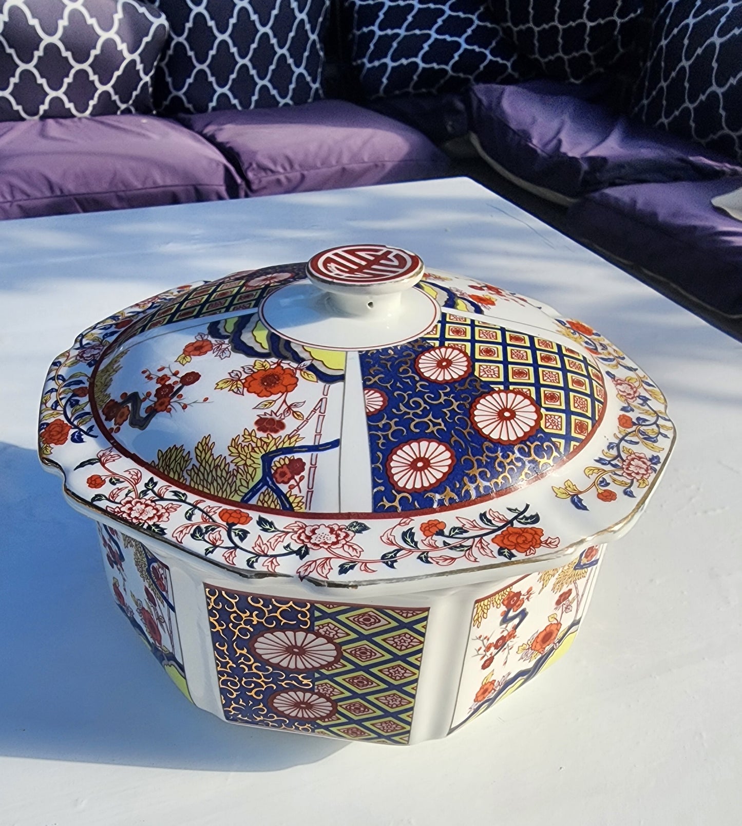 8" Asian Tatung Imari Cathay Octagon Covered Casserole Serving Bowl China
