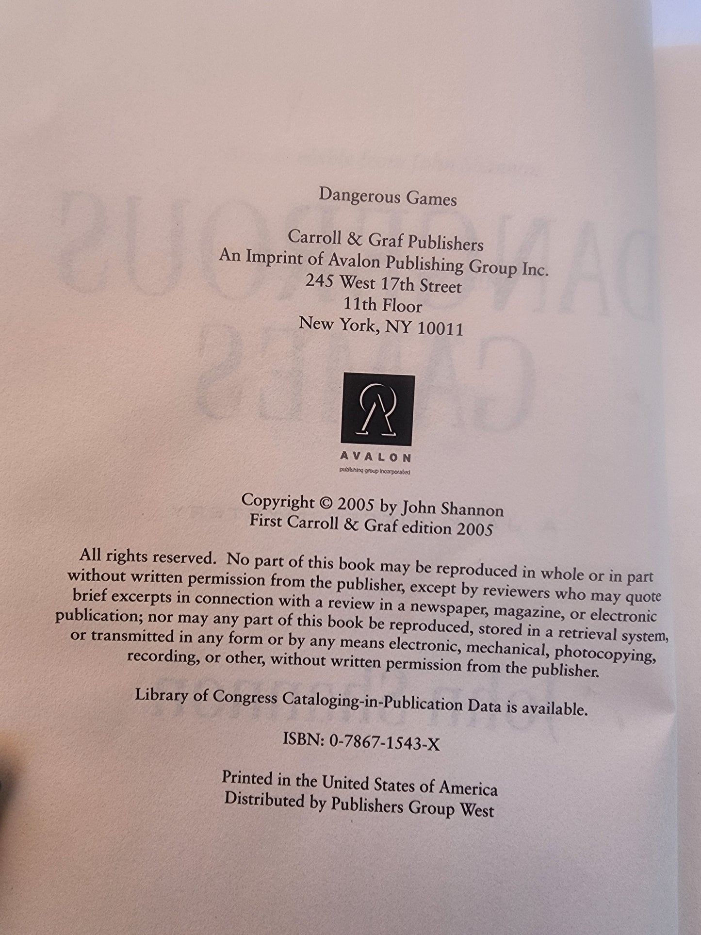 Dangerous Games: A Jack Liffey Mystery, Shannon, John, Hardcover Book