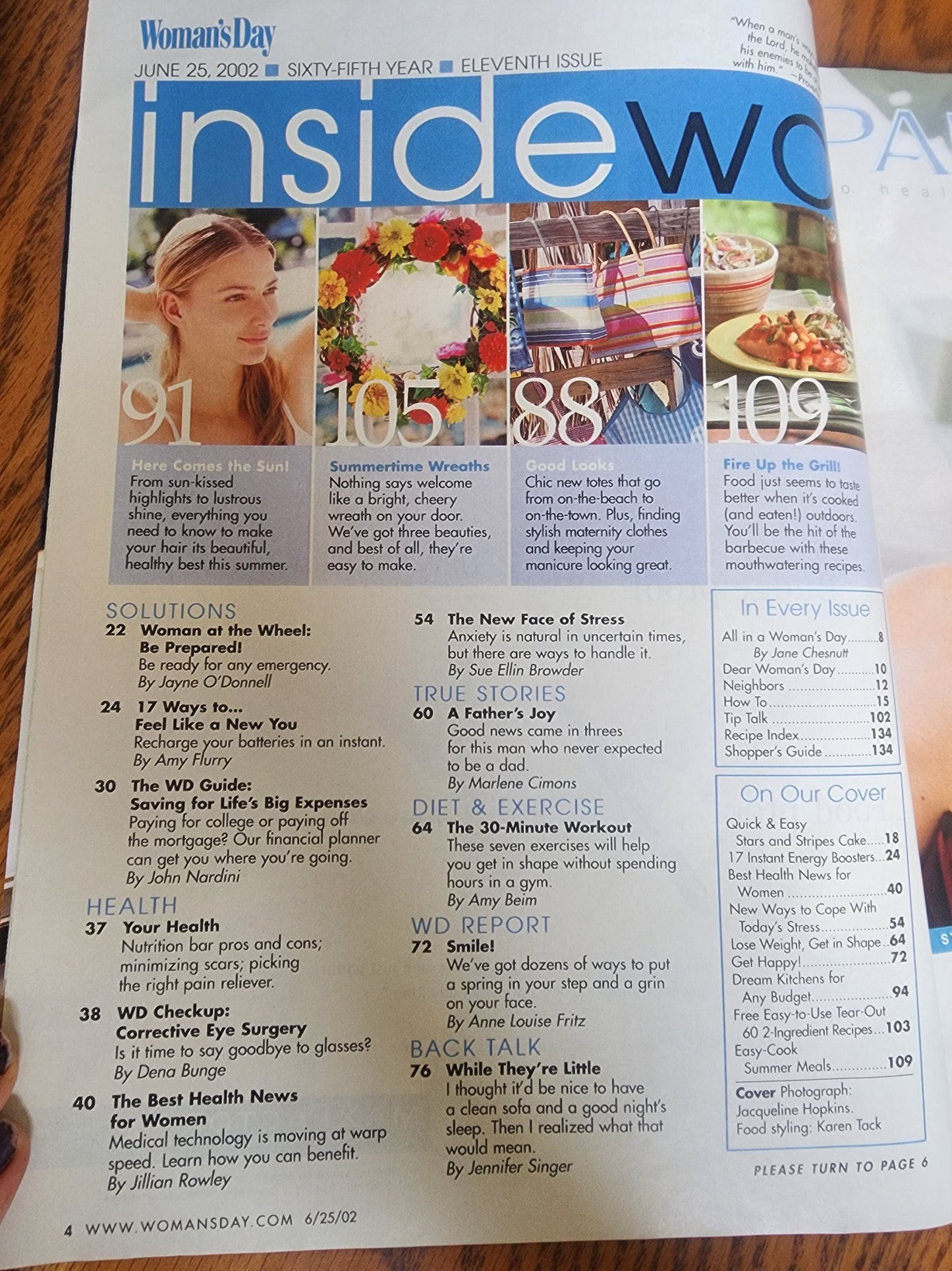 Woman's Day June 25 2002 Easy 60 2-Ingredient Recipes ways to cope with Stress,