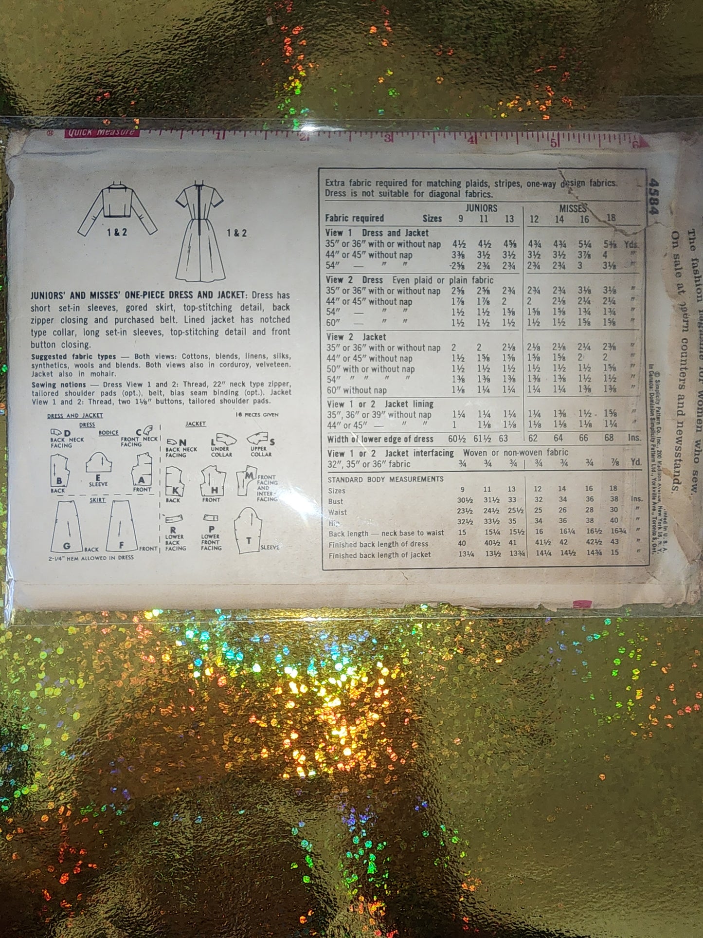 Vintage Simplicity Pattern 4584 size 14 one piece Dress and Jacket cut pattern 1960s