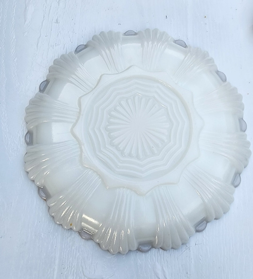 Vintage Anchor Hocking 896 Milk Glass Deviled Egg Server Plate Gold Trim 10"