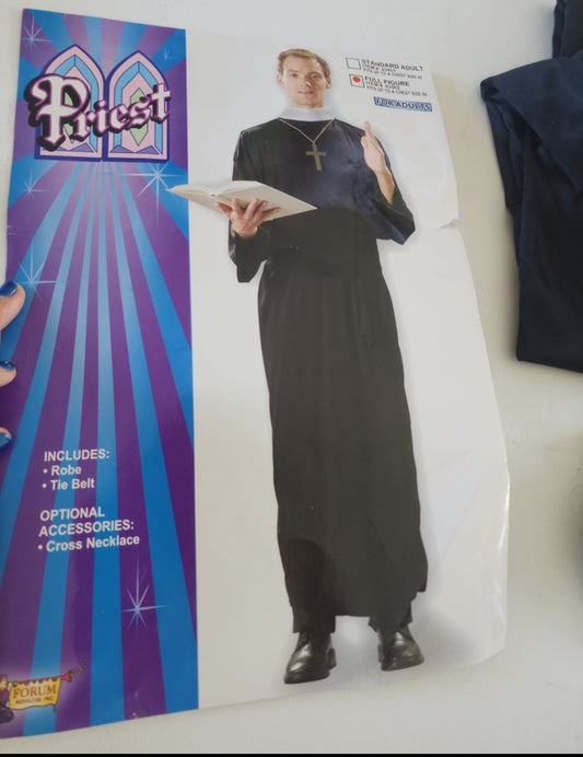 Adult Priest Costume Robe & tie full figure fits up to a chest size 50.
