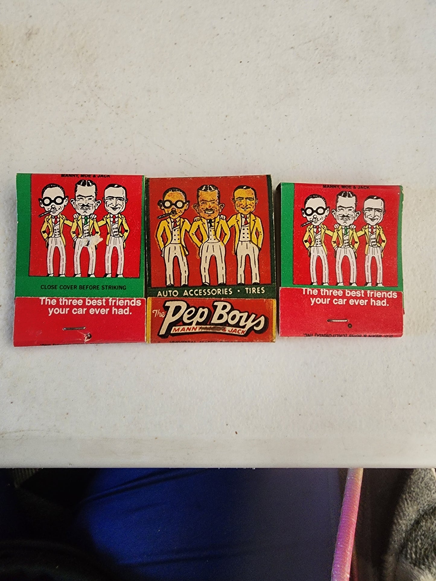 1930s - 1940s Pep Boys Matchbook Advertising Cadet Batteries Cornell tires,