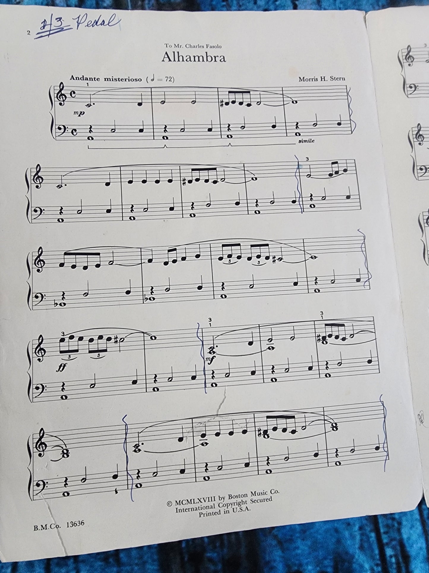 Alhambra piano solo book by Morris H. Stern 1968