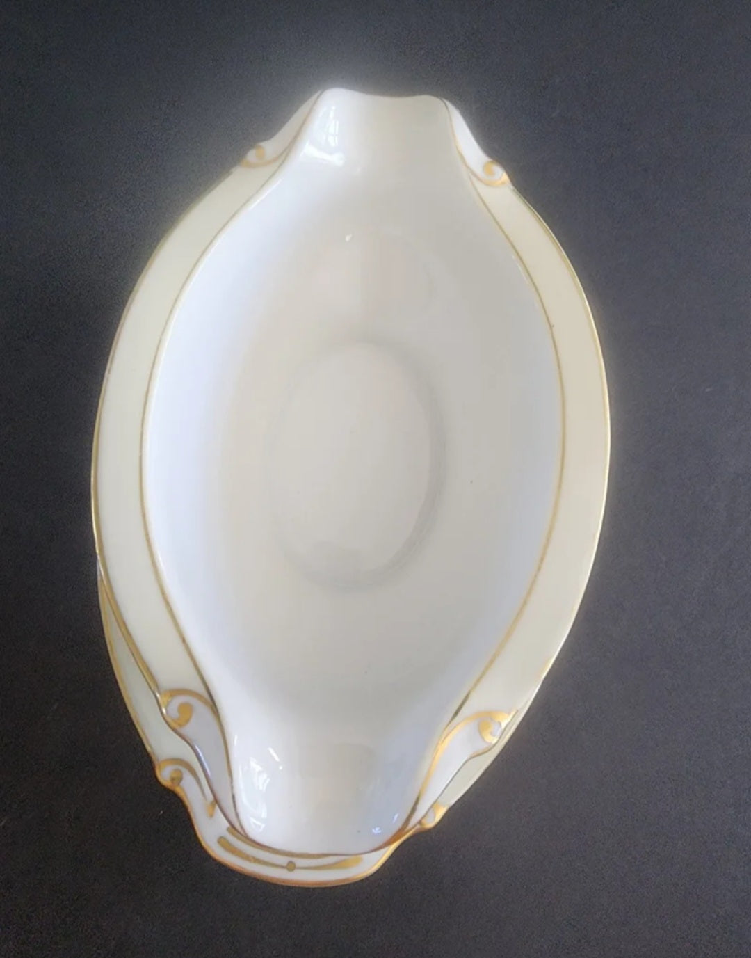 Vintage Ransom China Japan Gravy Boat with Attached Underplate - Gold Trim